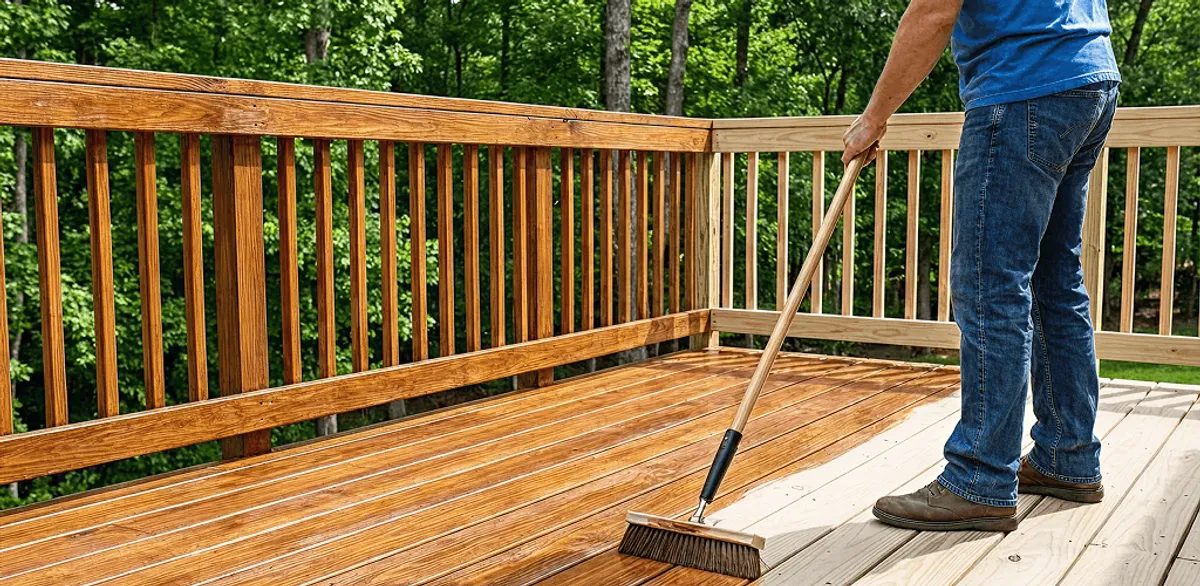 Deck staining and sealing application on a wood deck in Henderson, NV