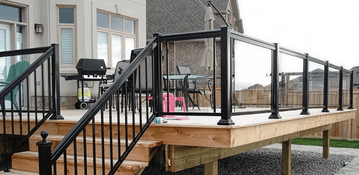 Handrail installation on a deck staircase for safety and code compliance in Henderson, NV