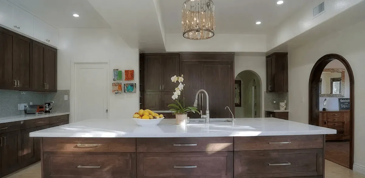 Cabinet refacing project with updated kitchen cabinets and island in Henderson, NV